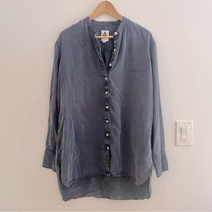 Tradlands Woodhull Navy Band Collar Shirt - Made in USA, XL